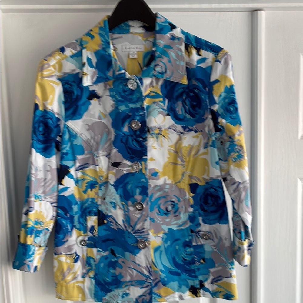 Charter Club Floral Blazer - Blue, Yellow, Gray